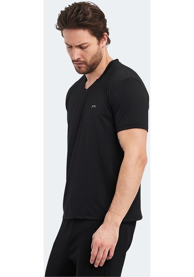 Slazenger KATRIINA Erkek V Yaka Siyah Tişört