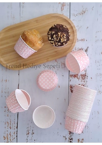 Trend Hediye Sepeti 50'li Açık Pembe Puantiyeli Muffin Kek Kalıbı, Kek Kapsülü Cupcake Kalıbı, Airfr Sku: Smg8690010567857 Açık Gri