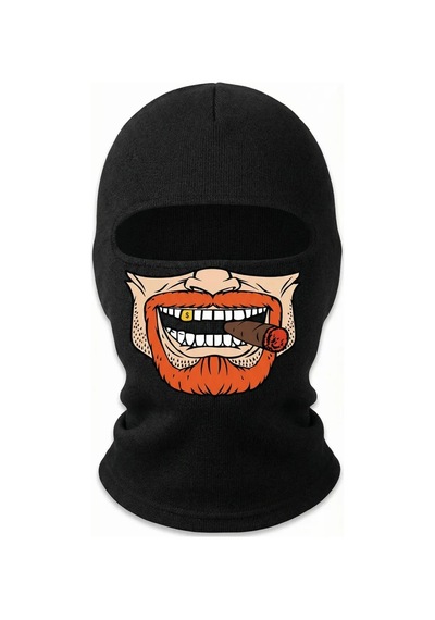 Unisex Sakallı Puro Baskılı Balaklava 1 Adet Tek Beden Viskoz Kask İçi Outdoor Maske