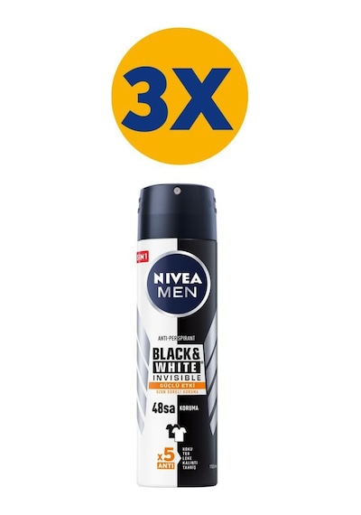 Nivea Men Black & Whıte Invisible Güçlü Etki Sprey Deodorant 3 x 150 ML