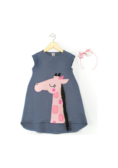 Denokids Pembe Zürafa Kız Çocuk Elbise+saç Bandı Çok Renkli