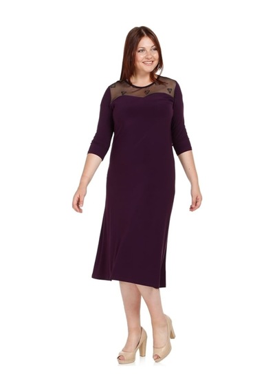 Nidya Moda Büyük Beden Ayna Tül Komb.Elbise-4078Am Mürdüm