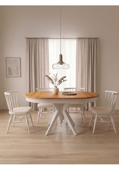 Vintera Açılır Oval Ahşap Mutfak Masası 80x120 Natural-beyaz