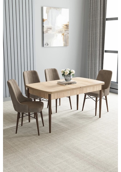 Zümra Serisi, Meşe Desen 80x132 Açılabilir Mdf Mutfak Masası Takımı 4 Adet Sandalye Cappucino Zümra Serisi, Meşe Desen 80x132 Açılabilir Mdf Mutfak Masası Takımı 4 Adet Sandalye Cappucino