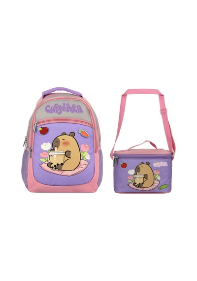 Capybara Kız Çocuk Okul Sırt Çantası Ve Beslenme Çantası Seti - Mor - Pembe - Setcpb5233b Çok Renkli