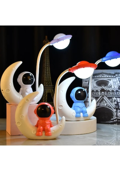 Yaratıcı Ay Astronot Gece Lambası Led Masa Okuma Lambası Şarj Edilebilir Küçük Red Kırmızı