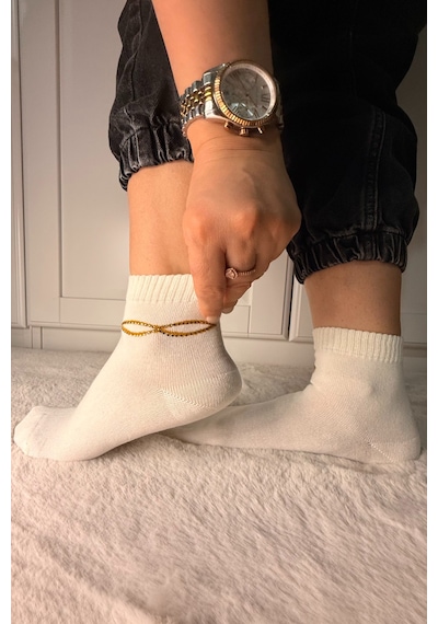 Ozzy Socks 3 Çift Kadın Taş Detaylı Dikişsiz & Takviyeli Patik Çorap Krem