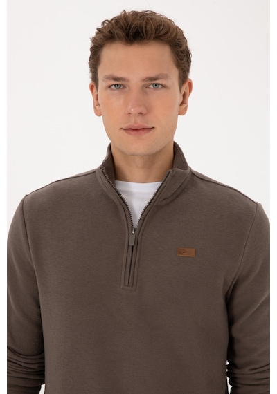 U.S. Polo Assn. Erkek Regular Fit Yarım Fermuarlı Vizon Basic Sweatshirt 50313802-VR052