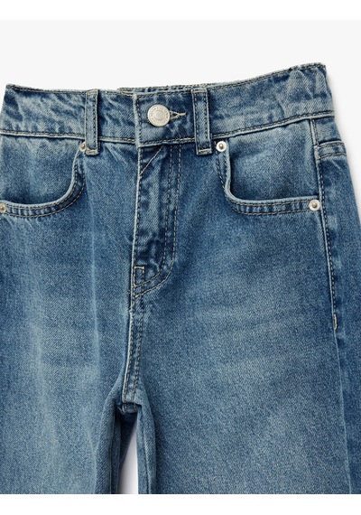 Koton Beli Lastikli Düğmeli Rahat Kesim Denim Pantolon Orta İndigo 6skb40008td İndigo