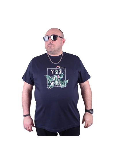 Starbattal Büyük Beden Sıfır Yaka Tişört Tropical 23114 Lacıvert-Lacıvert Çok Renkli