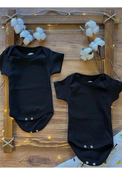 Betül Bebek Kısa Kollu 2'li Organik Pamuk Çıtçıtlı Bebek Body&zıbın 2adet Siyah