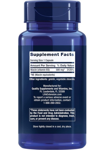 Life Extension Vitamin B3 Niacin 500 Mg 100 Capsules Aromasız
