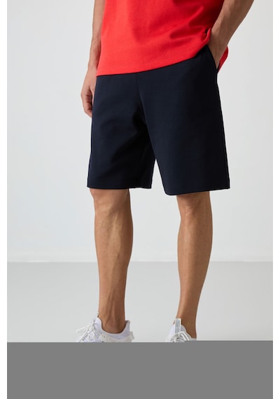 Tommy Life Fiesta - Lacivert Pamuklu Kalın Yumuşak Dokulu Oversize Fit Basic Erkek Şort Takım - 85249 Kırmızı