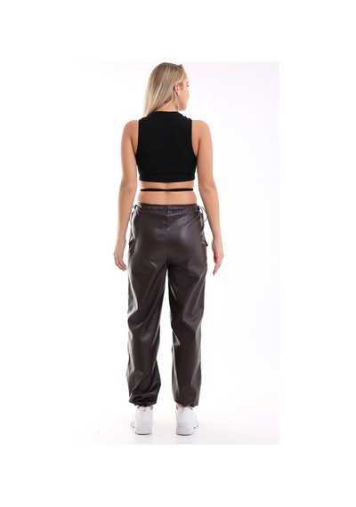 Winmoda34 Kadın Paçası Ayarlanabilir Cebi Kapaklı Yüksek Bel Deri Pantolon Acıkahve Winmoda34 Kadın Paçası Ayarlanabilir Cebi Kapaklı Yüksek Bel Deri Pantolon Acıkahve