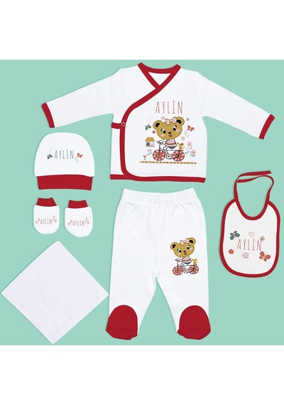 Bk Kids Kişiye Özel Hastane Çıkışı, Bebek Kıyafeti, Yeni Doğan Bebek Hediyesi, 6 Parça Kırmızı Bebek Elbise Giyim Seti-4
