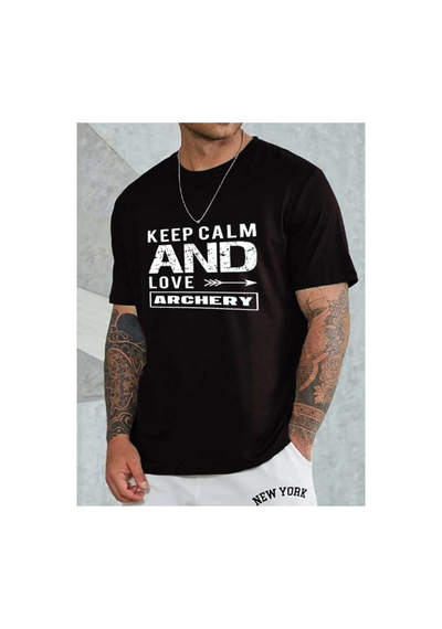 Medinenur Unisex Keep Calm Bisiklet Yaka Tshirt Siyah