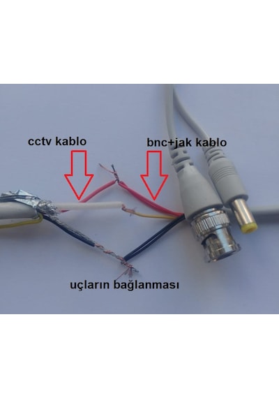 10 Adet Hazır Bnc + Dc Power Jak Konnektör Cctv Ahd Tvi Y Kablo