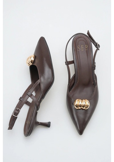 Sermoda Topuklu Kadın Ayakkabı - 5 Cm İnce Topuklu Sivri Burun Kadın Stiletto Ayakkabı Kahve
