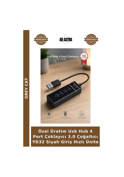 Özel Üretim Usb Hub 4 Port Çoklayıcı 3.0 Çoğaltıcı Yd32 Siyah Giriş Hızlı Ünite