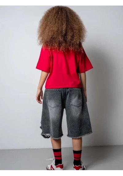 Zekids Kız Çocuk 14 Lıfe Yazılı Pamuklu Tshirt-15795 Kırmızı