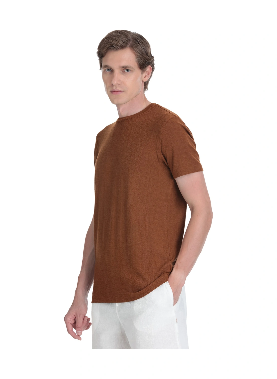 Hatemoğlu Kahverengi Regular Fit Bisiklet Yaka Tişört 35052 1062186