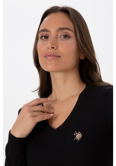 U.S. Polo Assn. Kadın Siyah V Yaka Basic Kazak 50307727-VR046