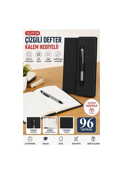 Kaliteli Kapaklı Lastikli Not Defteri A5 15x20cm 1 Adet Lizz Sf3kl Sert Kapak Ciltli 96 Yaprak Çizgili Tükenmez Kalem Siyah Kaliteli Kapaklı Lastikli Not Defteri A5 15x20cm 1 Adet Lizz Sf3kl Sert Kapak Ciltli 96 Yaprak Çizgili Tükenmez Kalem Siyah