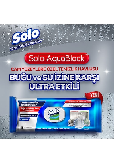 Solo Aquablock Cam Yüzeylere Özel Temizlik Havlusu 30 Yaprak Beyaz