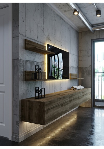 Resital Ledli Duvara Monte Tv Sehpası - Ceviz - W6021-2 Ceviz