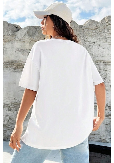 Uyguntarz Unisex Over Thinking Baskılı Tasarım Tshirt Beyaz
