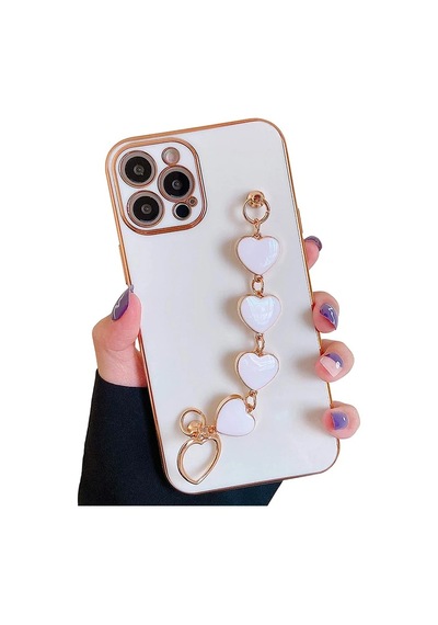 Ally Apple iPhone Uyumlu 13 Pro Max 6.7inç Kılıf Kalp Bileklik Tutuculu Lüx Silikon Askılı Kılıf- 5775 Mor
