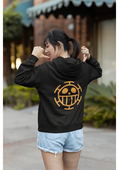 Anime Trafalgar Law Kalp Korsanları Ön - Arka Baskılı Kapşonlu Sweatshirt