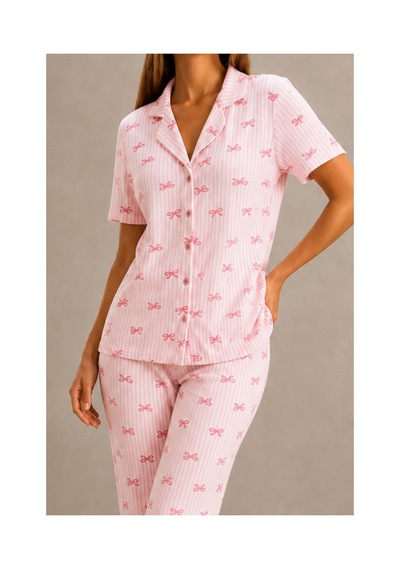 Fit Women Kadın Kısa Kol Rahat Kalıp Şık Pembe Pijama Takımı