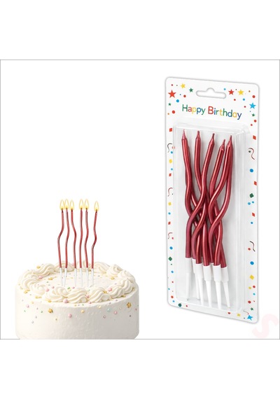 Kırmızı Metalik Krom Renkli Spiral Pasta Mumu 14 Cm - 6 Adet