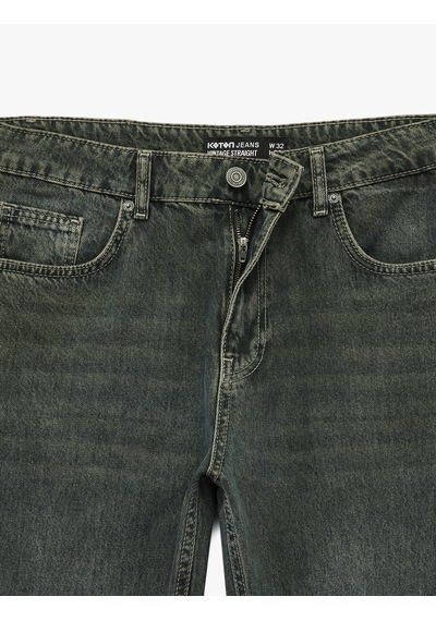 Koton Pamuklu Düz Paça Vintage Straight Fit Jean Pantolon Petrol 7wam40167nd