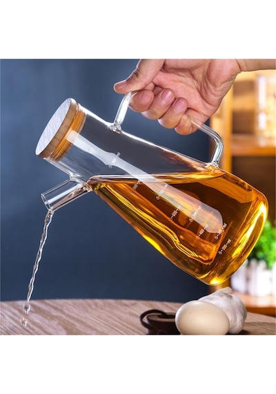 900ml Borosilikat Cam Master Chef Model Yağdanlık Bambu Kapaklı Çok Renkli