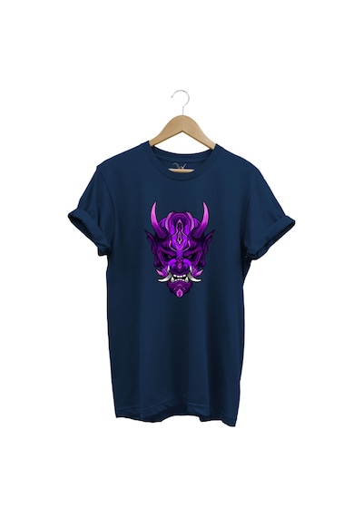 Anime Mor Kuru Kafa Baskılı %100 Pamuk Regular Fit Bisiklet Yaka Lacivert T-shirt Lacivert