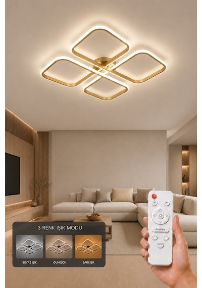 Nuvo Led Plafonyer Avize 3 Renk Kumandalı Eskitme