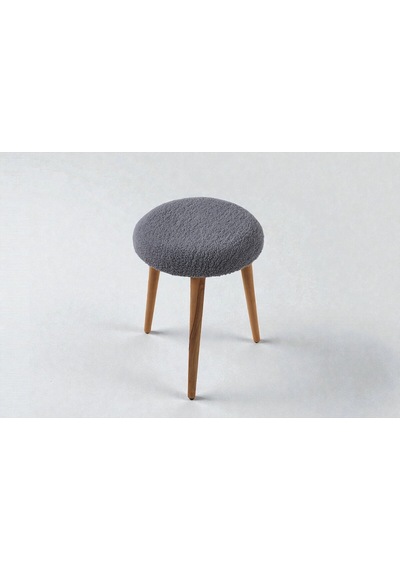 Modern Ahşap Ayaklı Teddy Kumaş Tabure Makyaj Masası & Ayak Dinlendirme Elegant Gri Gri