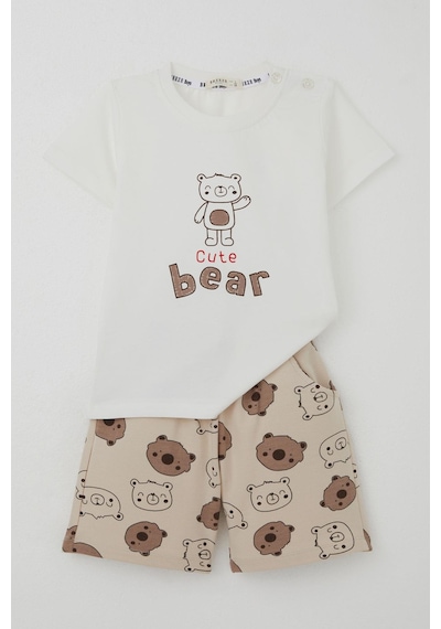 Breeze Erkek Bebek Şortlu Takım Havalı Ayıcık Baskılı 9 Ay-3 Yaş, Ekru Ekru