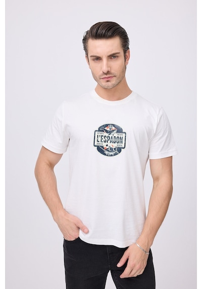 Marıne Tee Deniz Temalı Ribana Bisiklet Yaka Pamuk T-shirt-3078 Saf Beyaz