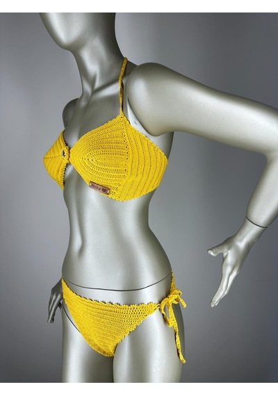 İvita Hardal Renk Taş Detaylı Çok Tarz El Yapımı Tığ Örgüsü Bikini Hardal
