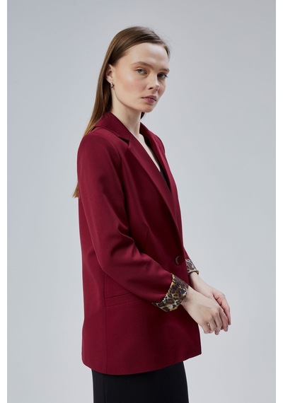 Bordo Kruvaze Yaka Kolu Katlama Detaylı Regular Vatkalı Blazer Ceket Bordo