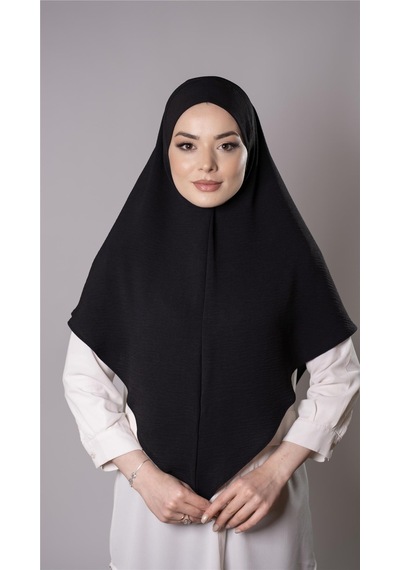 Hürrem Bone Siyah Pratik Hazır Geçmeli Tesettür Eşarp Aerobin Kumaş Düz Hijab 2309 01