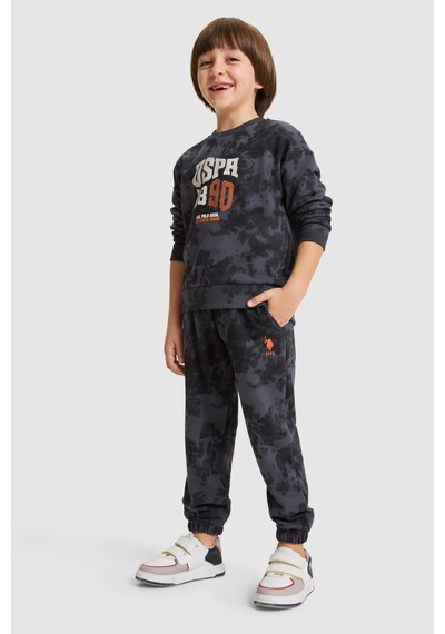 U.S. Polo Assn. Erkek Çocuk Antrasit Bisiklet Yaka Batik Desenli Yazı Baskılı Eşofman Takımı 50334092-vr046 SIYAH