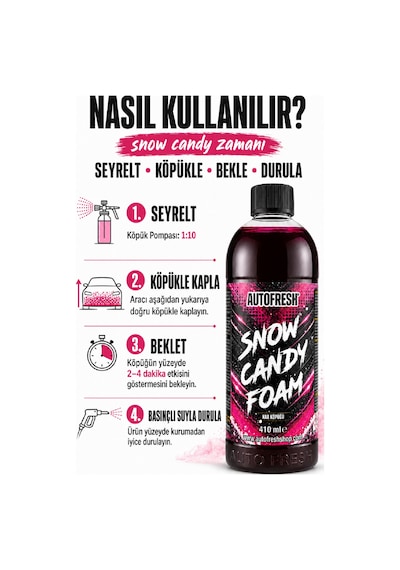 Snow Candy Foam Pembe Renkli Oto Yıkama Köpüğü 410ml Yoğun Köpüklü Konsantre Araç Şampuanı