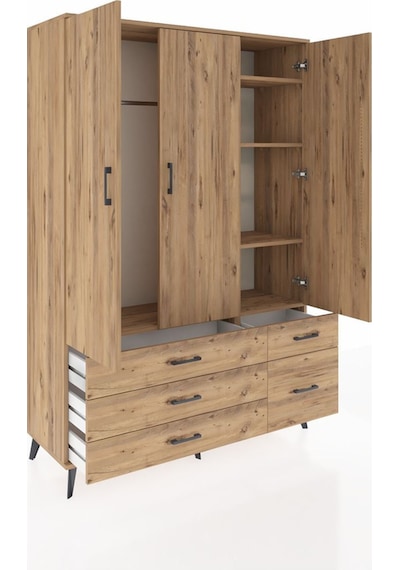 Hyperion Dolap 5 Raflı 5 Çekmeceli Tek Askılı 132x44x195 Çam-çam/çam Atlas Çam/atlas Çam