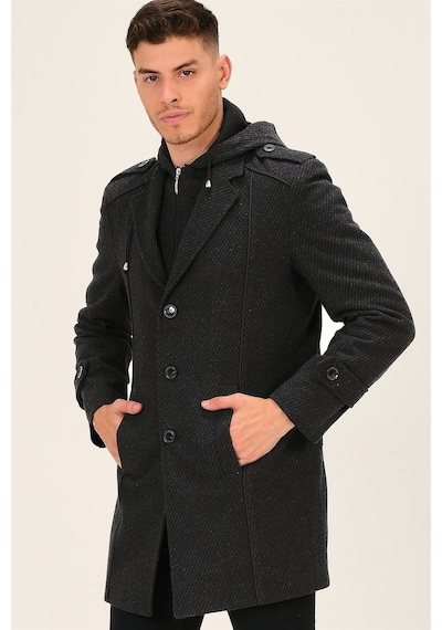 Plt8334 Dewberry Erkek Palto-Desenli Antrasit-Desenli Antrasit