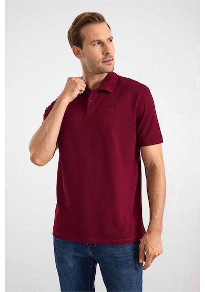 Süvari Koyu Bordo Regular Düz Nakışlı Pike Düğmeli Polo Yaka Tişört Ts1014000473-k09