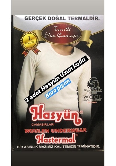 Hasyün Erkek Uzun Kollu 2 Li Fanila Yün Içlik Termal Içlik Doğal